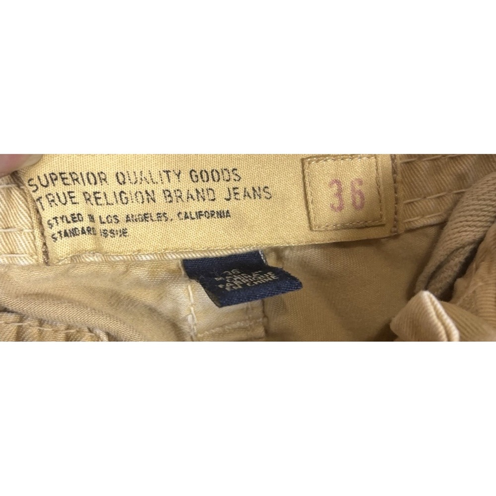 True Religion Cargo Shorts Mens 36 Khaki Cotton Utility Flap Pockets Baggy - Picture 7 of 14